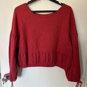 Aerie Red Sweatshirt with Drawstring Sleeves
